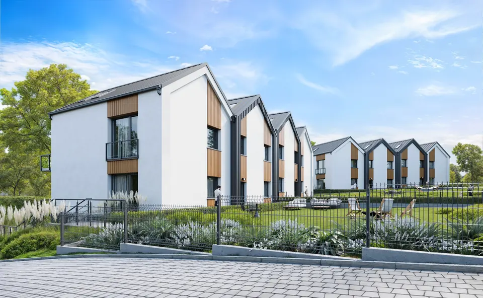 Budynki apartamentów Brizo Park od strony ogrodów, wizualizacja